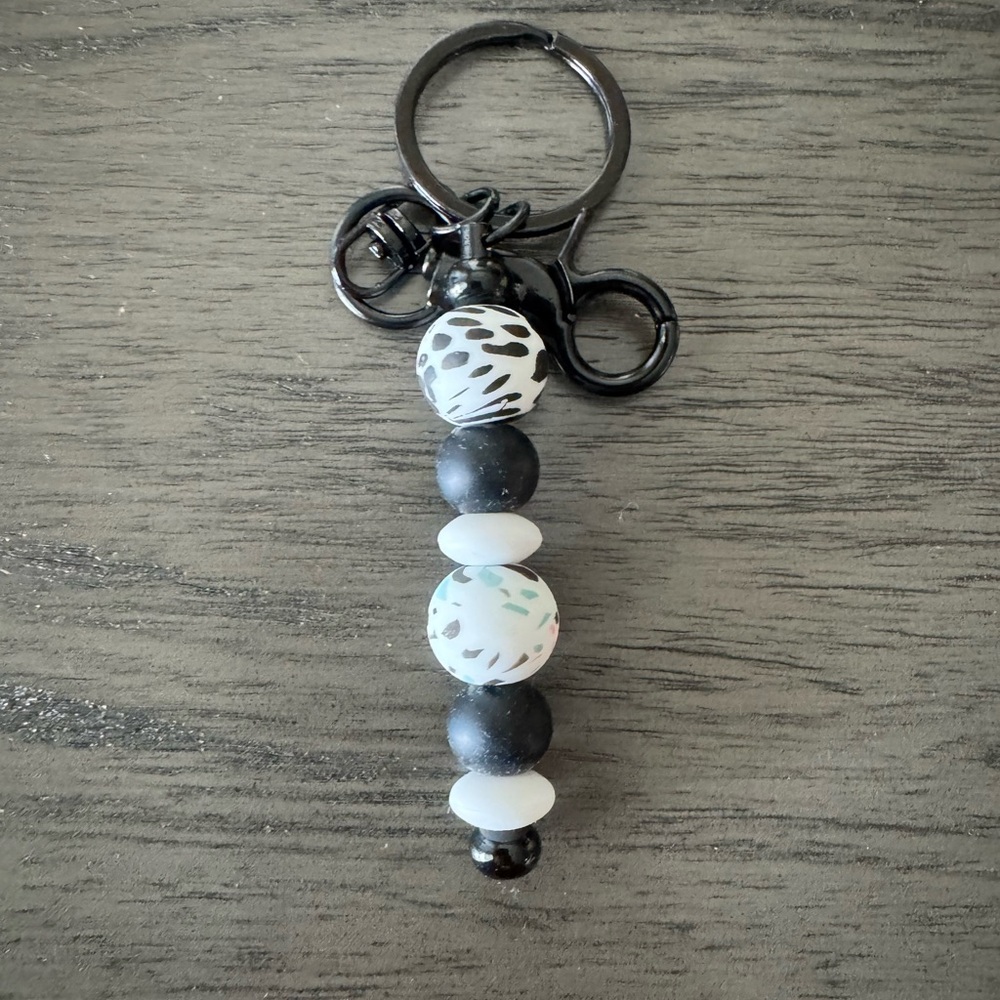 Beaded Keychain with Black and White Beads